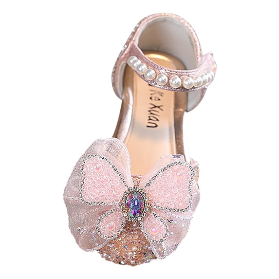 NOKIO Girls Sandals Little Kids Glitter Bow Dress Shoes Crystal Low Heel Sequins Princess Sandals Toddler Flower Wedding Party Shoes Thick Sole Round Toe Buckle Dress Shoes