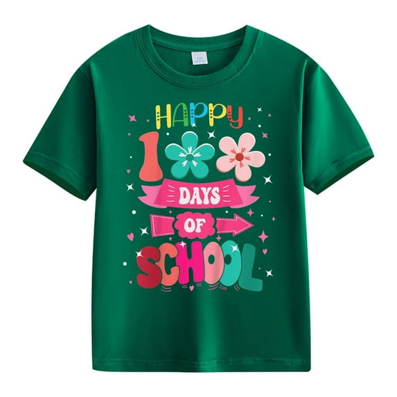 NOKIO Girls' School Anniversary Printed Top Girls And Boys Casual Short Sleeved T Shirt 100 Days Of School Opening 100 Days Anniversary Personality Loose Short Sleeved Shirt