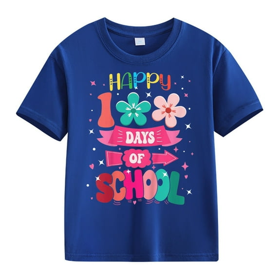 NOKIO Girls' School Anniversary Printed Top Girls And Boys Casual Short Sleeved T Shirt 100 Days Of School Opening 100 Days Anniversary Personality Loose Short Sleeved Shirt