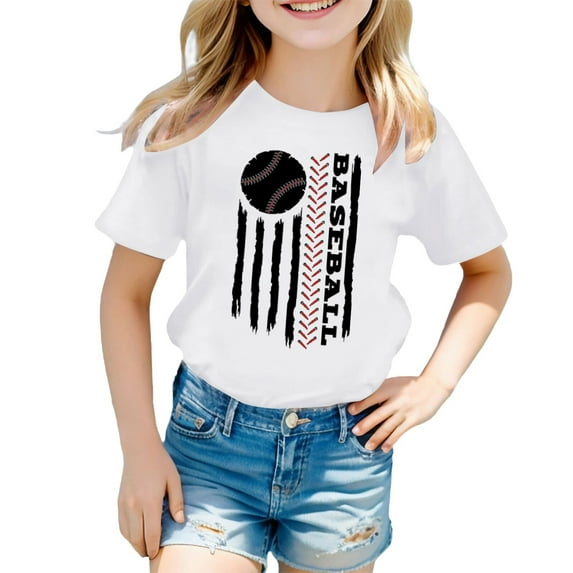 NOKIO Girls Short Sleeve Athletic Tops, Toddler Girl Short Sleeve Shirts, Breathable And Lightweight Girls' Tops Toddler Baby Girls Vest T Shirt Tops Love Baseball Print Vest T Shirt Tops Summer