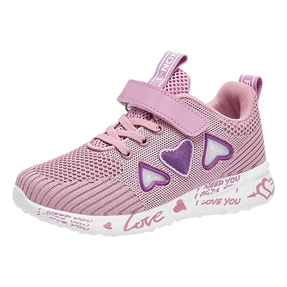 NOKIO Girls Sparkly Heart Shaped Pattern Mesh Hollow Sneakers Kids Fashion Athletic Casual Shoes Kid Shoes for Girls Kids Running Shoes Autumn Kids Breathable Walking Shoes Fall