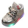 thumbnail image 1 of NOKIO Girls Sparkly Light Up Sport Shoes Bow Breathable Non Slip Running Sneakers Girls Fashion Luminous Walking Shoes Fashion LED Light Baby Shoes Soft Kids Sports Shoes, 1 of 8
