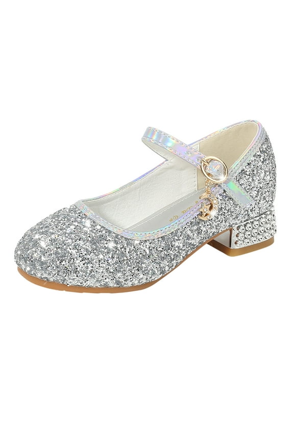 Sparkling High Heels For Girls Toddler Little Kid Girls Dress Pumps Glitter Sequins Princess Low Heels Party Dance Shoes Rhinestone Sandals