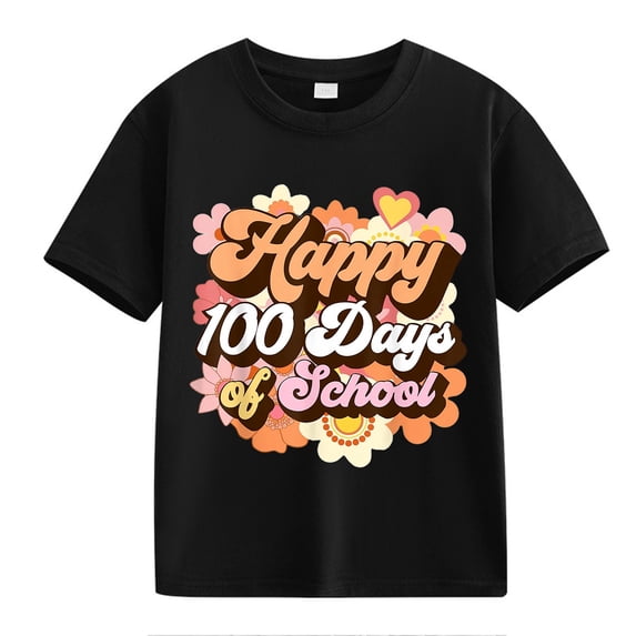 NOKIO Girls Trendy Graphic Top Girls' 100Th Day Of School Leisure Shirt 100th Day Of School Celebration For Girls And Boys Kids T Shirts Fun Colorful Numbers