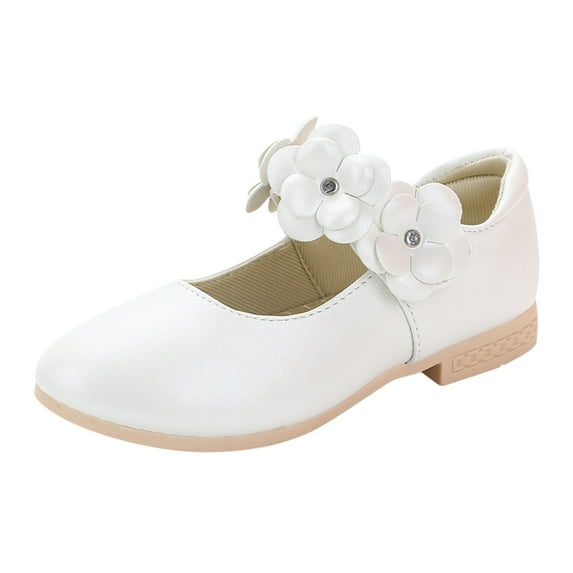 NOKIO Girls Wedding Shoes Flower Dress Shoes Princess Mary Jane School Uniform Dress Shoes with Strap in Graduation, Prom and Daily Flats for Kid Girls Wedding Party Princess Shoes