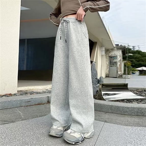 Sweatpants Spring Fit NOKIO Girls Wide Leg Sweatpants with Scalloped Stitching Elastic Waist ...