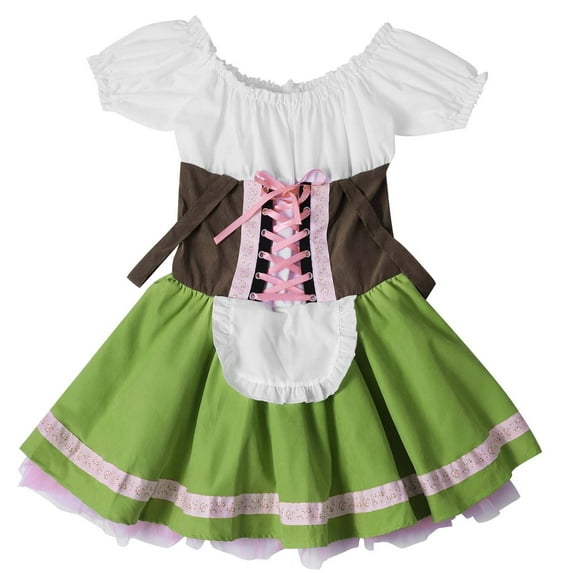 NOKIO Hallow-een German Maid Cos play Dress Kids, Toddler Kids Girls Oktoberfest Dress Traditional Dirndl Dresses Bavarian Dress Girls German Green Baby Girl Tutu Dress Princess Girls Dress Up