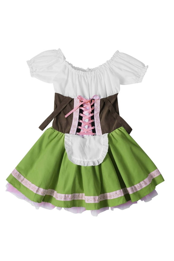 Hallow-een German Maid Cos play Dress Kids, Toddler Kids Girls Oktoberfest Dress Traditional Dirndl Dresses Bavarian Dress Girls German Green Baby Girl Tutu Dress Princess Girls Dress Up