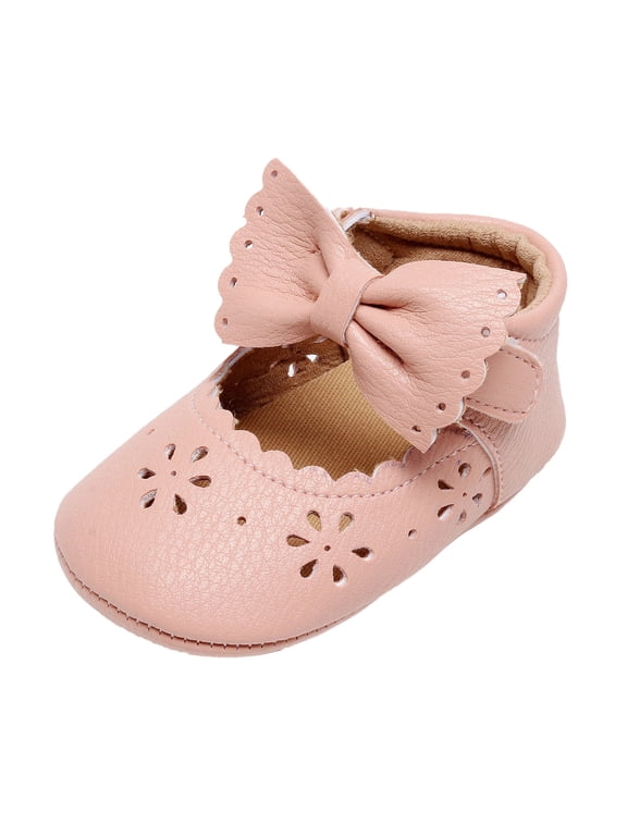 Hook & Loop Closure Toddler Girl Shoes with Bowknot Design, Flexible Sole Breathable Baby Princess Shoes for Early Walkers 0-18 Months - Lightweight Summer Footwear