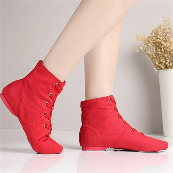 NOKIO Jazz Shoes for Woman Canvas Jazz Dance Boots Ballet Dancing Sneakers for Adult Men Women Canvas Lace-up Dance Shoes Flat Practice Jazz Dancing Boots for Men Women