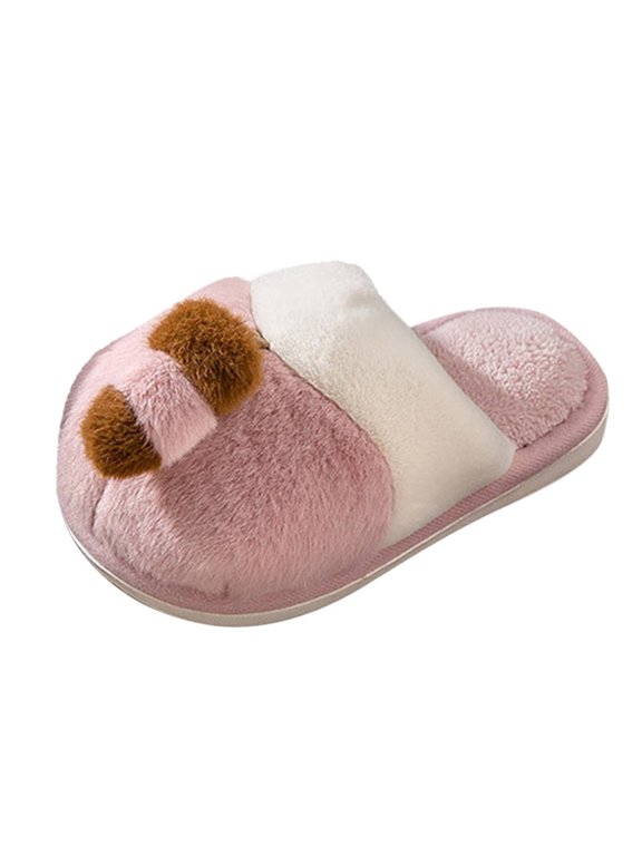 Kids Animal Tail Plush House Slippers for Boys Girls, Autumn Winter Color Matching Footwear, Flat Lightweight Soft Warm Slip On Indoor Bedroom Slippers