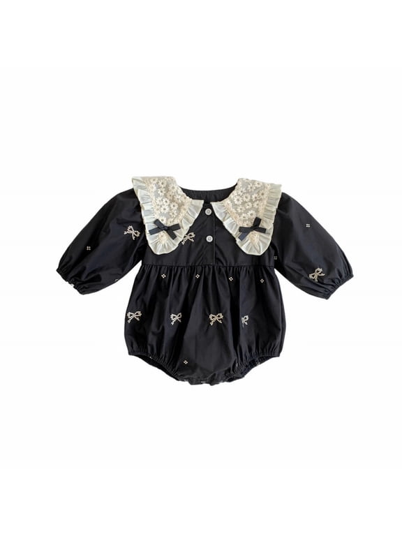 Kids Baby Girl 1st Birthday Outfit Korean Style Cute 3 To 15 Months Baby Girl Jumpsuit For Baby Girls Children Large Lapel Embroidery Casual And Cool Baby Jumpsuit