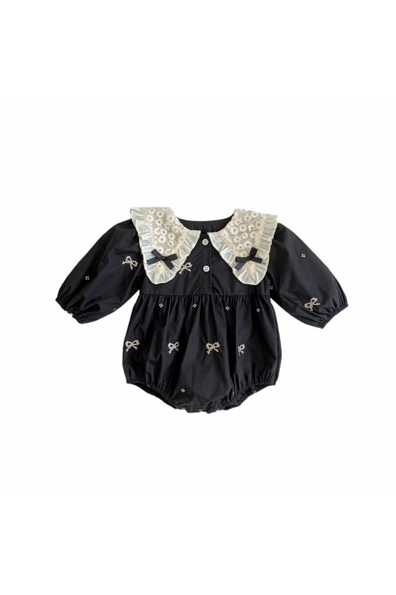 Kids Baby Girl 1st Birthday Outfit Korean Style Cute 3 To 15 Months Baby Girl Jumpsuit For Baby Girls Children Large Lapel Embroidery Casual And Cool Baby Jumpsuit