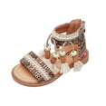 thumbnail image 1 of NOKIO Kids Boho Sandals Kids Summer Camp Sandals Girls' Platform Sandals Girls Open Toe Sandals Stilettos Fashion Tassel Ankle Strap Pumps Back Zip Summer Party Dress Shoes, 1 of 5