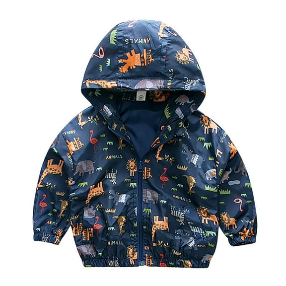 NOKIO Kids Boys' Windbreaker Jacket Boys' Lightweight Windproof Jackets Toddler Kids Girls Boys Long Sleeve Cartoon Windproof Coat Hooded Outwear Jacket Baby Girls Boys Zip-Up Jacket