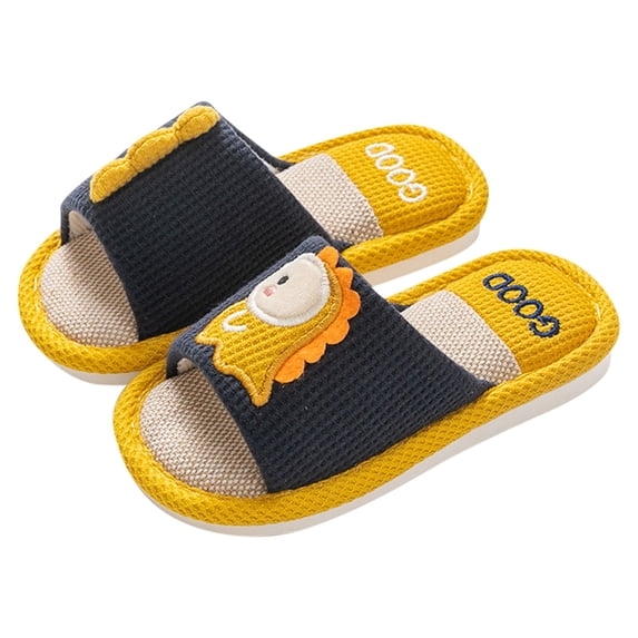 NOKIO Kids Breathable Linen Slippers Children'S Summer Cotton Sliders Cartoon Dinosaur Pattern House Slippers For Toddler Open Toe Cotton Linen Comfort Indoor Home Slippers For Girls And Boys
