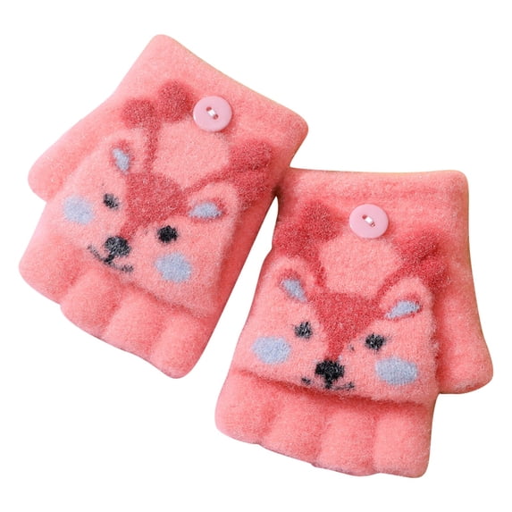 NOKIO Kids' Convertible Flip-Top Hand Warmers Toddler Soft Convertible Flip Top Cartoon Gloves Kids Baby Boys Girls Winter Warm Knit Fingerless Mittens Snowboarding Gloves For Kids