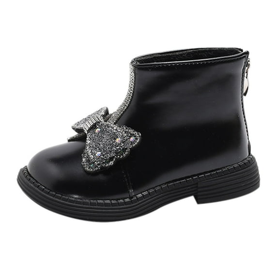 NOKIO Kids Fashionable Winter Ankle Boots Girls Spring Autumn Winter Princess Versatile Bow Plus Velvet Warm Back Zipper Short Boots Soft Bottom Non Slip Cotton Shoes Boots
