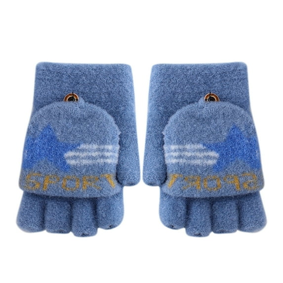 NOKIO Kids' Flip-Top Fingerless Mittens Children'S Knitted Flip-Back Mittens Children Kids Winter Warm Knitted Convertible Flip Top Fingerless Mittens Gloves Boys Ski Gloves