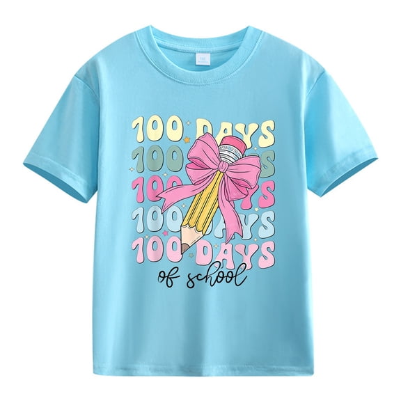 NOKIO Kids Graphic Round Neck Short Sleeve Shirt Girls' Milestone Celebration Holiday Tee 100th Day Of School Celebration For Girls And Boys Kids T Shirts Fun Colorful Numbers