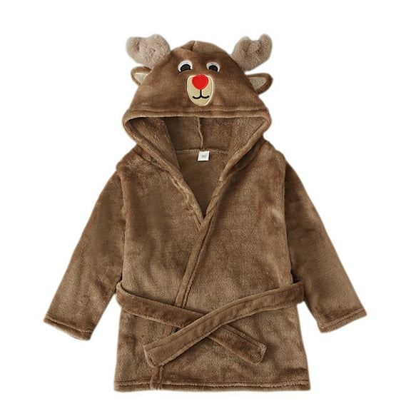 NOKIO Kids Hooded Bathrobe, Kids Animal Hooded Bathrobe, Toddler Girls Boys Long Sleeve Christmas Bathrobe Velvet Sleepdress Leisure Wear For Kids Babys Clothes Deer Kids Flannel Pajamas