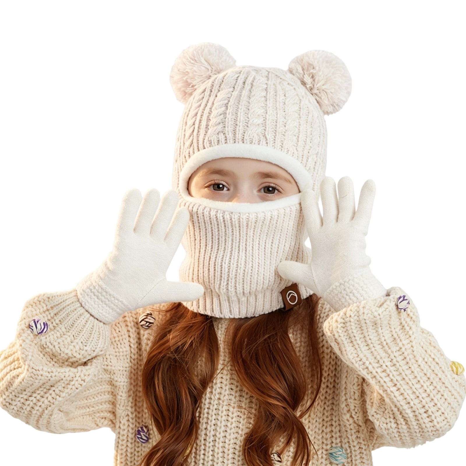 Outside School Sign NOKIO Kids Knit Hat and Gloves 2 Piece Winter Set with Hooded Earflap ...