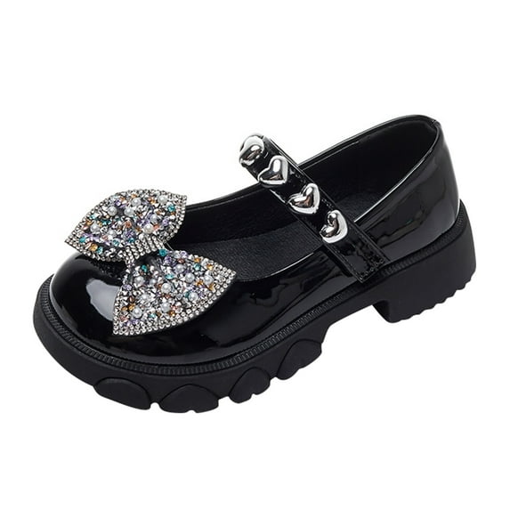 NOKIO Kids Leather Mary Janes Children'S Glitter Mary Janes Girls Small Leather Shoes Single Shoes Princess Shoes Sandals Flower Bow Shoelaces Drill Single Shoes Soft Sole Princess Cool Shoe