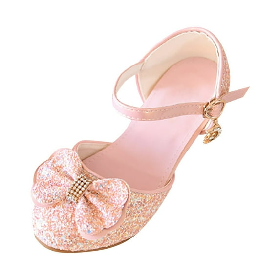 NOKIO Kids Princess Party Sandals Children'S Princess Glitter Sandals Girls' Princess Sandals Girls Rhinestone Bow Closed Toe Sequin PU Shoes High Heel Shoes Wedding Prom Party