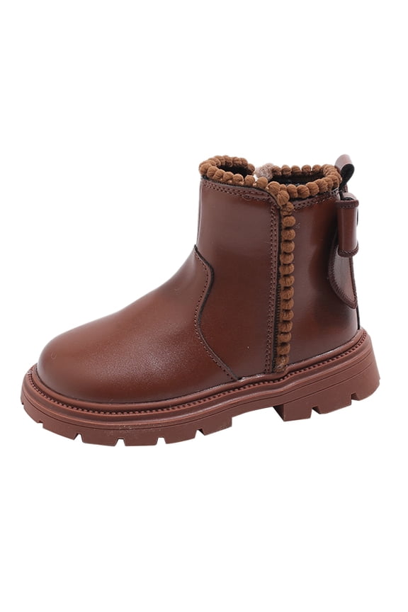 Kids Stylish Ankle Booties Girls Chic Cozy Short Boots Girls Spring Autumn Winter Plus Velvet Warm Side Zipper Short Boots Soft Bottom Non Slip All Cotton Shoes Boots