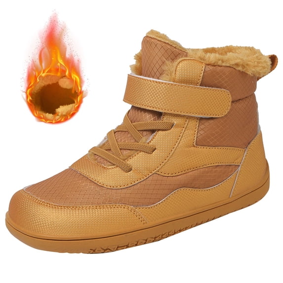 NOKIO Kids Wide-Toe Box Winter Boots Fau𝗑 F𝗎r Lined Hook-and Loop Closure Textile Upper Flexible Drop Non‑Slip Sole Comfortable Cold Weather Footwear for Boys Girls