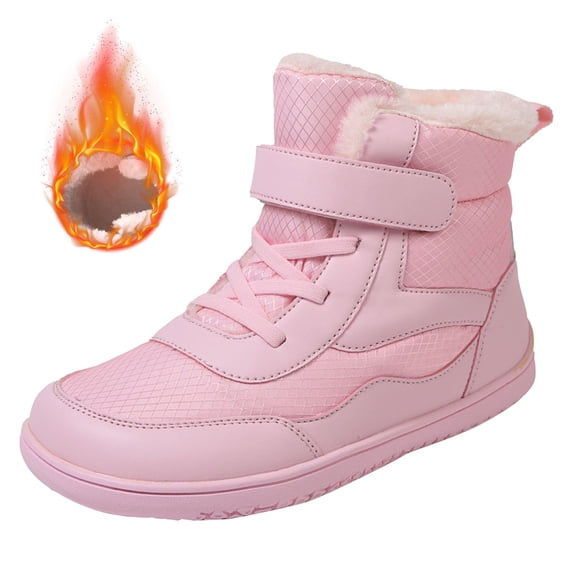 NOKIO Kids Wide-Toe Box Winter Boots Fau𝗑 F𝗎r Lined Hook-and Loop Closure Textile Upper Flexible Drop Non‑Slip Sole Comfortable Cold Weather Footwear for Boys Girls