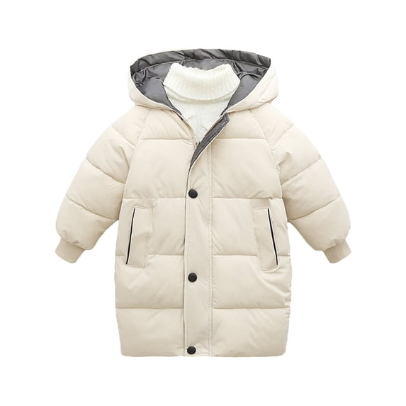 NOKIO Kids Winter Coat Toddler Girls Boys Autumn Winter Long Sleeve Thick Solid Color Long Down Zipper Hood Coat For 1 To 8 Years Children'S Down Puffer Jacket With Elastic Cuffs