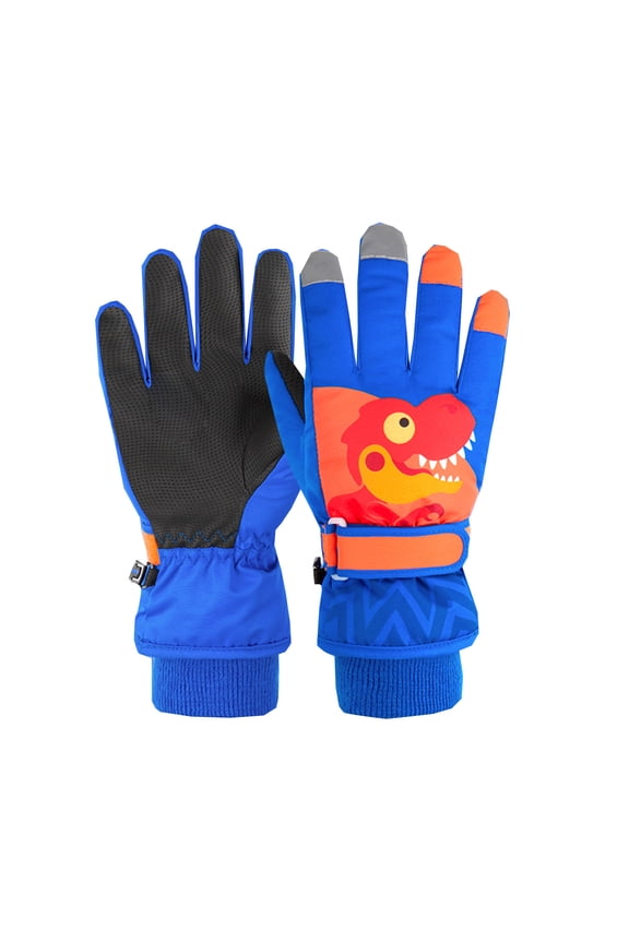 Kids Winter Mittens Warm Toddler Gloves Children Ski Gloves Little Boys Winter Style Plush Thick Warm Waterproof Dinosaur Cartoon Bike Gloves