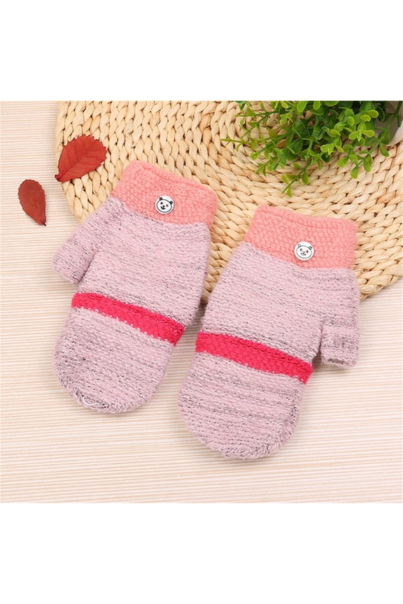 Knitted Split Finger Flip Gloves For Kids Toddler Soft Convertible Flip Top Color Block Gloves Kids Baby Boys Girls Winter Warm Knit Fingerless Mitten Children'S Flip-Over Knit Mittens