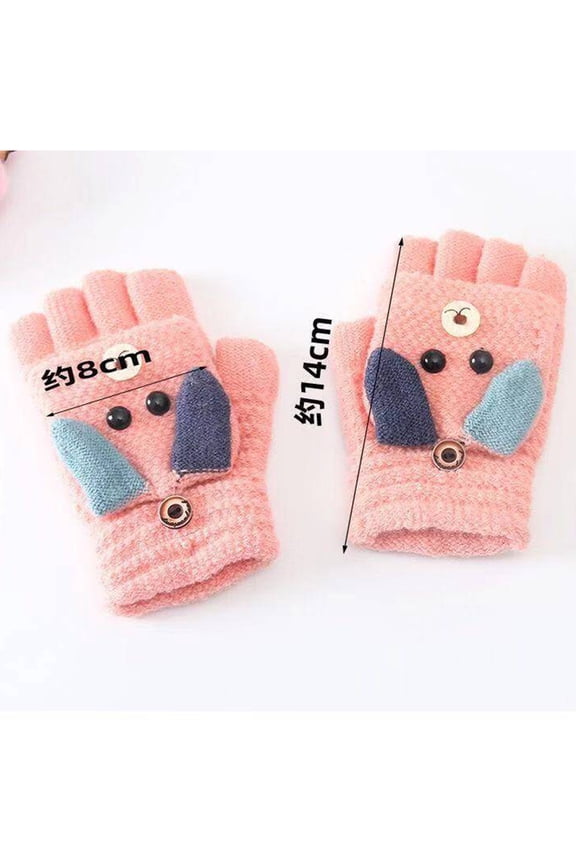 Knitted Split Finger Flip Gloves For Kids Kids' Half-Finger Convertible Mitts Toddler Soft Convertible Flip Top Knitted Cartoon Gloves Kids Baby Boys Girls Winter Warm Knit Fingerless Mittens