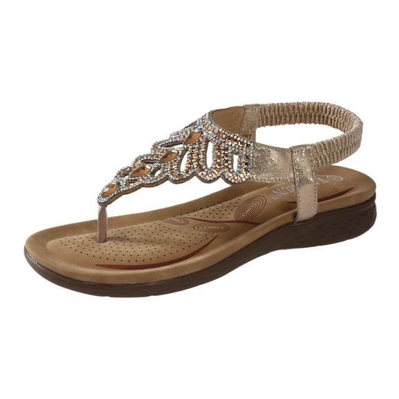 NOKIO Ladies' Beach Flip Flops Sandals For Women Comfort With Elastic Ankle Strap Casual Boho Beach Shoes Fashion Rhinestone Decor Scallop Trim Thong Sandals