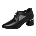 thumbnail image 1 of NOKIO Ladies Fashion Solid Color Mesh Leather Panel Breathable Back Zipper Thick High Heel Casual Single Shoes Comfortable Women Dress Latin Dance Shoes, 1 of 9