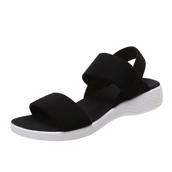 NOKIO Ladies Fashion Summer Solid Color Mesh Breathable Flat Fish Mouth Roman Sandals Shoes Flat Elastic Sandals for Women Women's Open Toe Elastic Ankle Strap Flat Summer Sandals