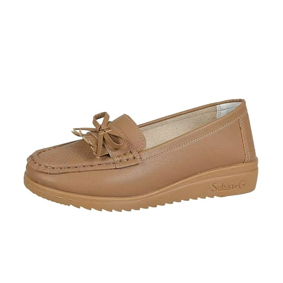 NOKIO Ladies' Loafers Stylish Women'S Moccasins Women'S Breathable Casual Sneakers Ladies Fashion Solid Color Breathable Leather Bow Decorated Flat Casual Single Shoes
