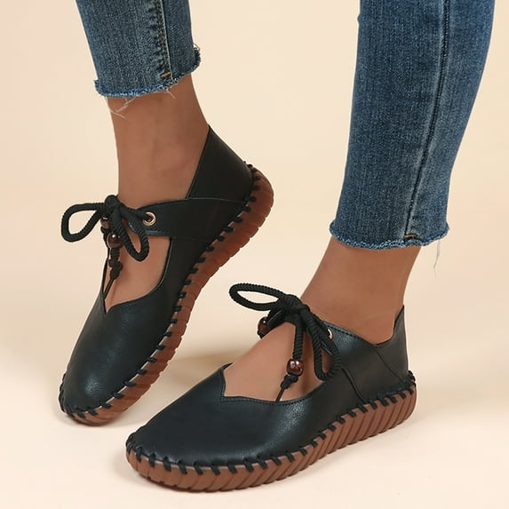 NOKIO Ladies PU Breathable Shoes Comfortable Casual Shoes Womens Casual Comfortable Leather Lightweight Driving Moccasins Classic Fashion Tie bow Slip On Ladies Driving Loafer Flat Shoes