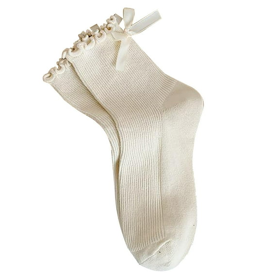 NOKIO Ladies' Patterned Mid-Calf Socks Womens Bow Socks Ruffle Casual Crew Socks Cute Black White Soft Breathable Cotton Frilly Ankle Socks Women'S Trendy Ankle Socks Stylish Women'S Crew Socks