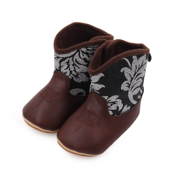NOKIO Leather Western Boots Cowboy Bootie Soft Sole Non Slip Crib Shoes For Baby Toddler Girls Boys Soft Sole for Baby Infant Toddler Girls Newborn Crib Prewalkers Cowboy Cowgirl Boots