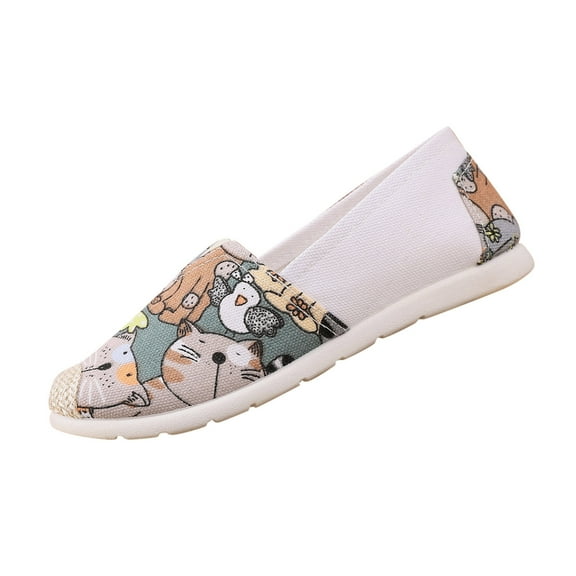 NOKIO Lightweight Canvas Sneakers For Women Durable Canvas Walking Shoes For Women Fashion Four Seasons Women Casual Shoes Flat Bottom Round Toe Shallow Mouth Lightweight Cartoon Painted Cat Pattern