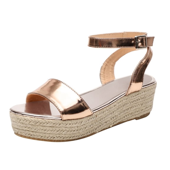 NOKIO Lightweight Women'S Flip Flops Women's Ladies Strap Ankle Buckle Platform Wedges Woven Sandals Roman Shoes