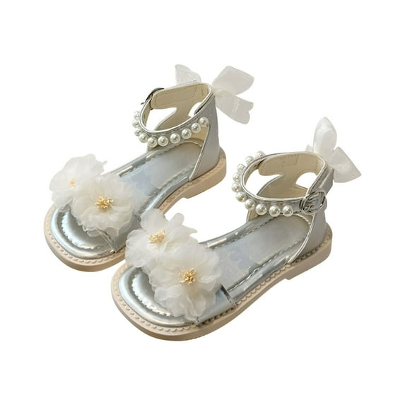 NOKIO Little Girls' Fashion Sandals Girls' Strappy Sandals Girls' Summery Sandals Girls Flower Sandals Summer For Children Wearing Beach Shoes Pearl Soft Sole