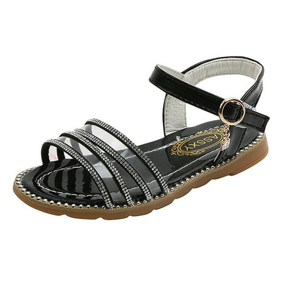 NOKIO Little Kids Beach Sandals Kids Boho Sandals Girls' Slingback Sandals Fashion Spring Summer Children Sandals Girls Flat Open Toe Buckle Light And Comfortable Solid Color Rhinestone Sandals