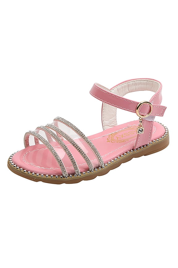 Little Kids Beach Sandals Kids Boho Sandals Girls' Slingback Sandals Fashion Spring Summer Children Sandals Girls Flat Open Toe Buckle Light And Comfortable Solid Color Rhinestone Sandals