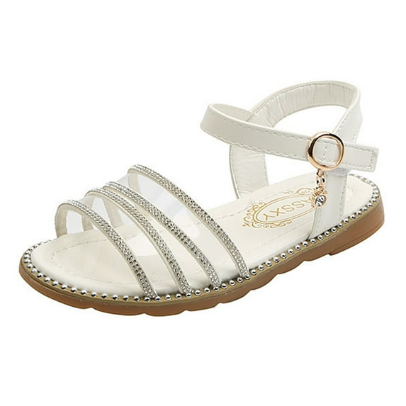 NOKIO Little Kids Beach Sandals Kids Boho Sandals Girls' Slingback Sandals Fashion Spring Summer Children Sandals Girls Flat Open Toe Buckle Light And Comfortable Solid Color Rhinestone Sandals