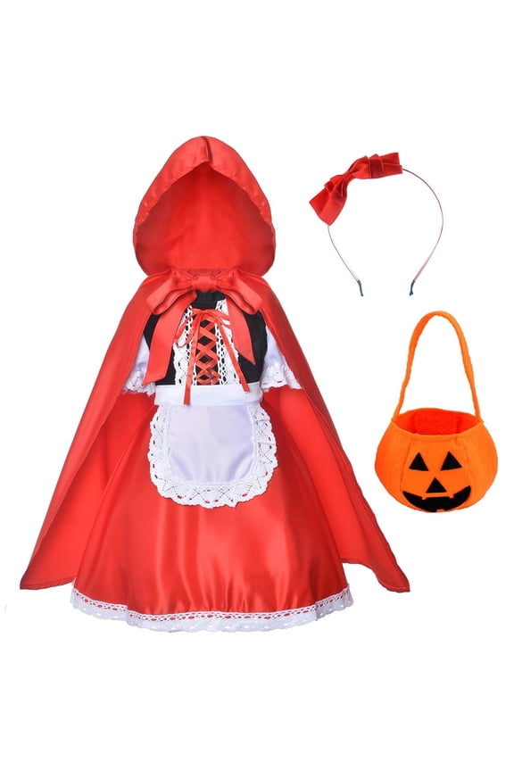 Little Red Riding Hood Dress Christmas For Girls With Headband Bag(2-12Years) Girls Christmas Princess Dress Girls Toddler Christmas Dress for Girls With , Headband, Bag