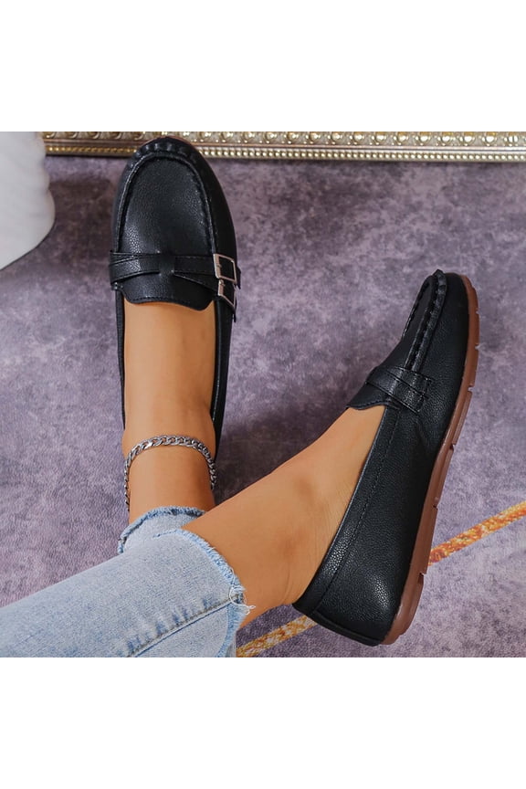 Loafers for Women Slip On Comfortable Round Toe Casual Fashion Flats Dressy Shoes Summer Fashion Women'S Small Leather Shoes Boat Like Breathable And Comfortable Casual Shoes